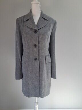 2-Pieces Set: Coat & Sleeveless Gray Sheath Dress - Classic Workwear Vintage